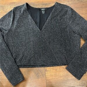 Forever 21 plus Black sparkly crop Top long sleeve 3x